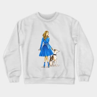 Lady in Blue and Her Dog Crewneck Sweatshirt